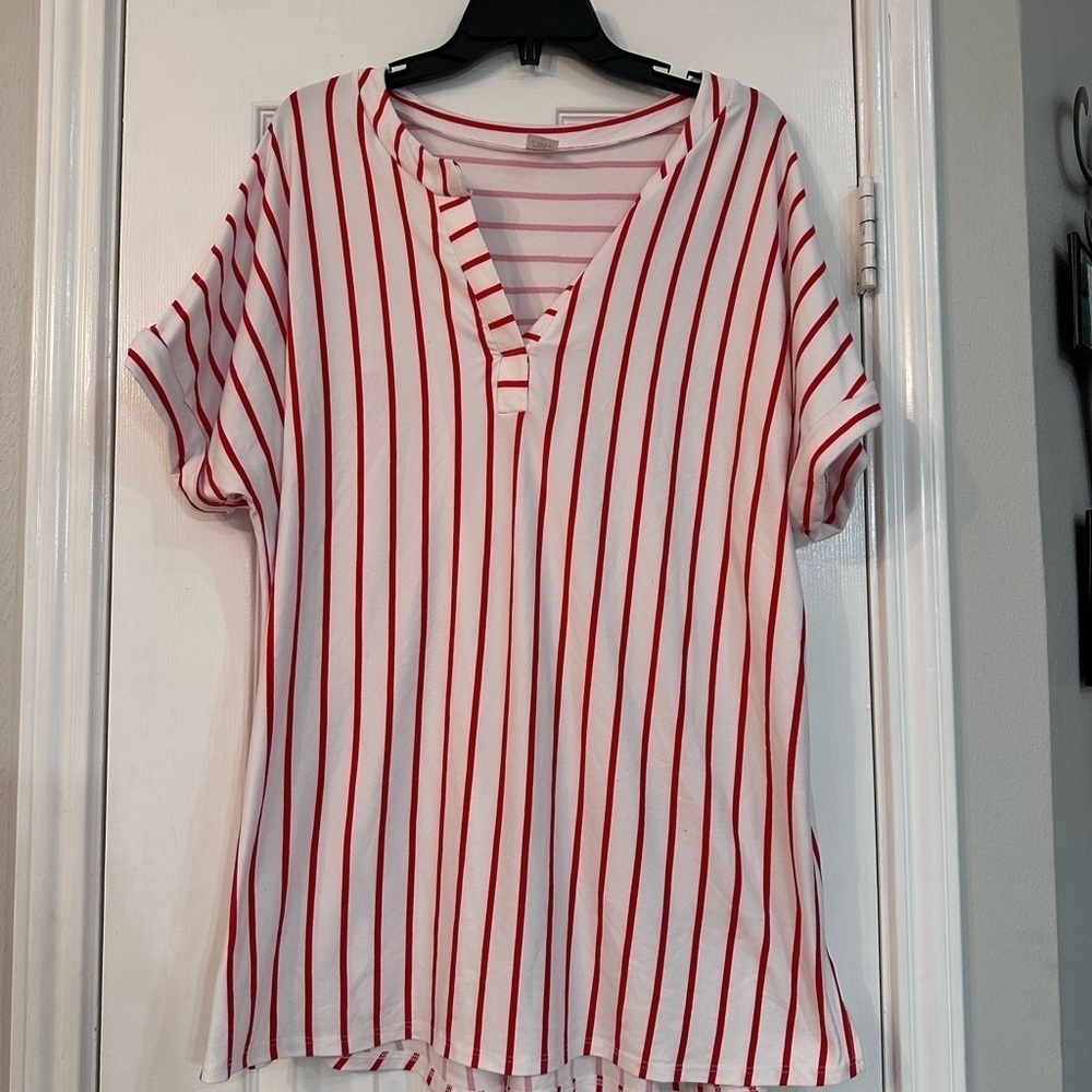 Sew In Love V-Neck Red and‎ White Striped Top
